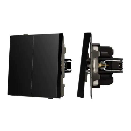 Фото #1 товара Механизм выключателя двухклавишный проходной SWT-TENDO-MKP2-PL-BK (230V, 10A) (Arlight, -)