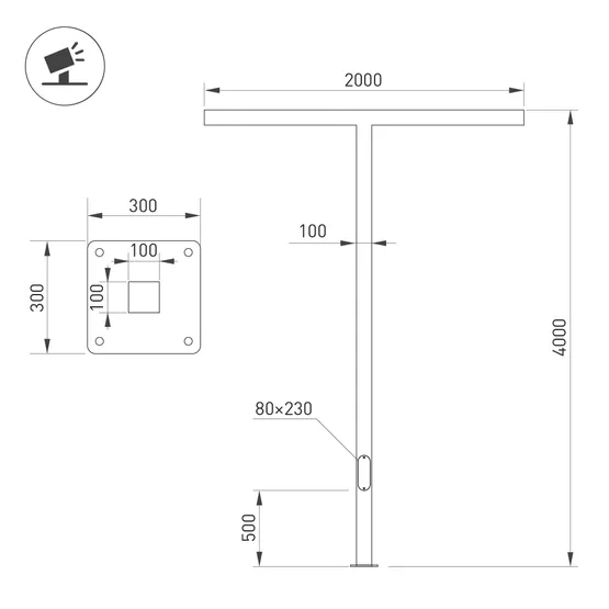 Фото #2 товара Опора OXOR-STER-T-2000x100x100-L4000-50W Warm3000 (BK, 230V) IP65 (Arlight, -)