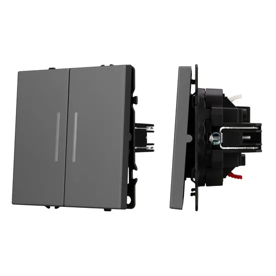 Фото #1 товара Механизм выключателя двухклавишный непроходной LED SWT-NOBE-MK02-SFPL-L-GR (230V, 10A) (Arlight, -)