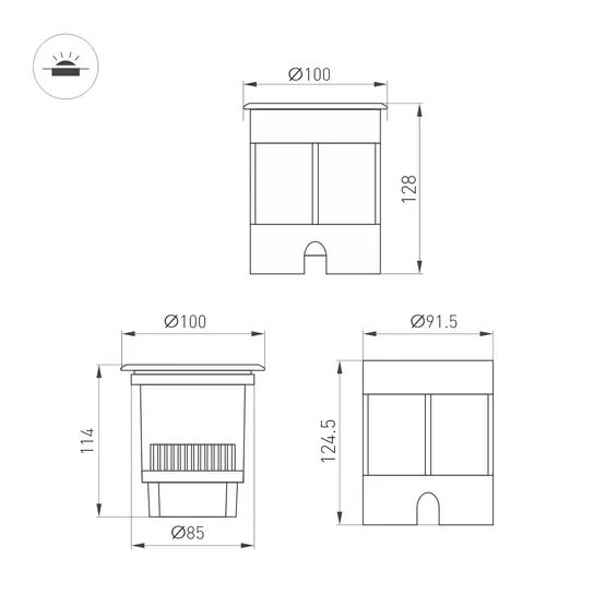 Фото #3 товара Светильник LTD-DAFNA-GROUND-R100-6W Warm3000 (SL, 20 deg, 230V) (Arlight, IP67 Металл, 5 лет)