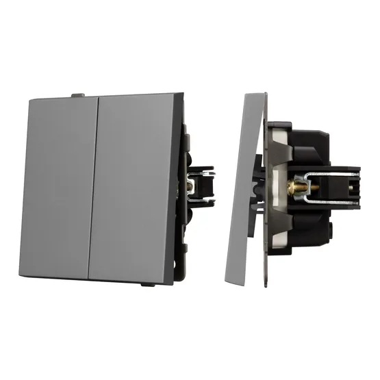 Фото #1 товара Механизм выключателя двухклавишный проходной SWT-TENDO-MKP2-PL-GR (230V, 10A) (Arlight, -)