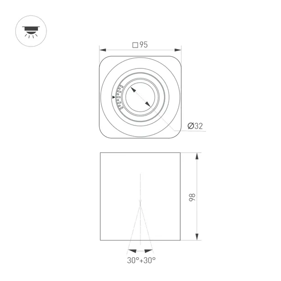 Фото #3 товара Светильник SP-ACENTO-S95x95-10W Warm2700 (WH, 20-45 deg, 230V) (Arlight, IP20 Металл, 5 лет)